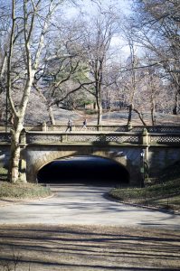 bridge with joggers in Central Park